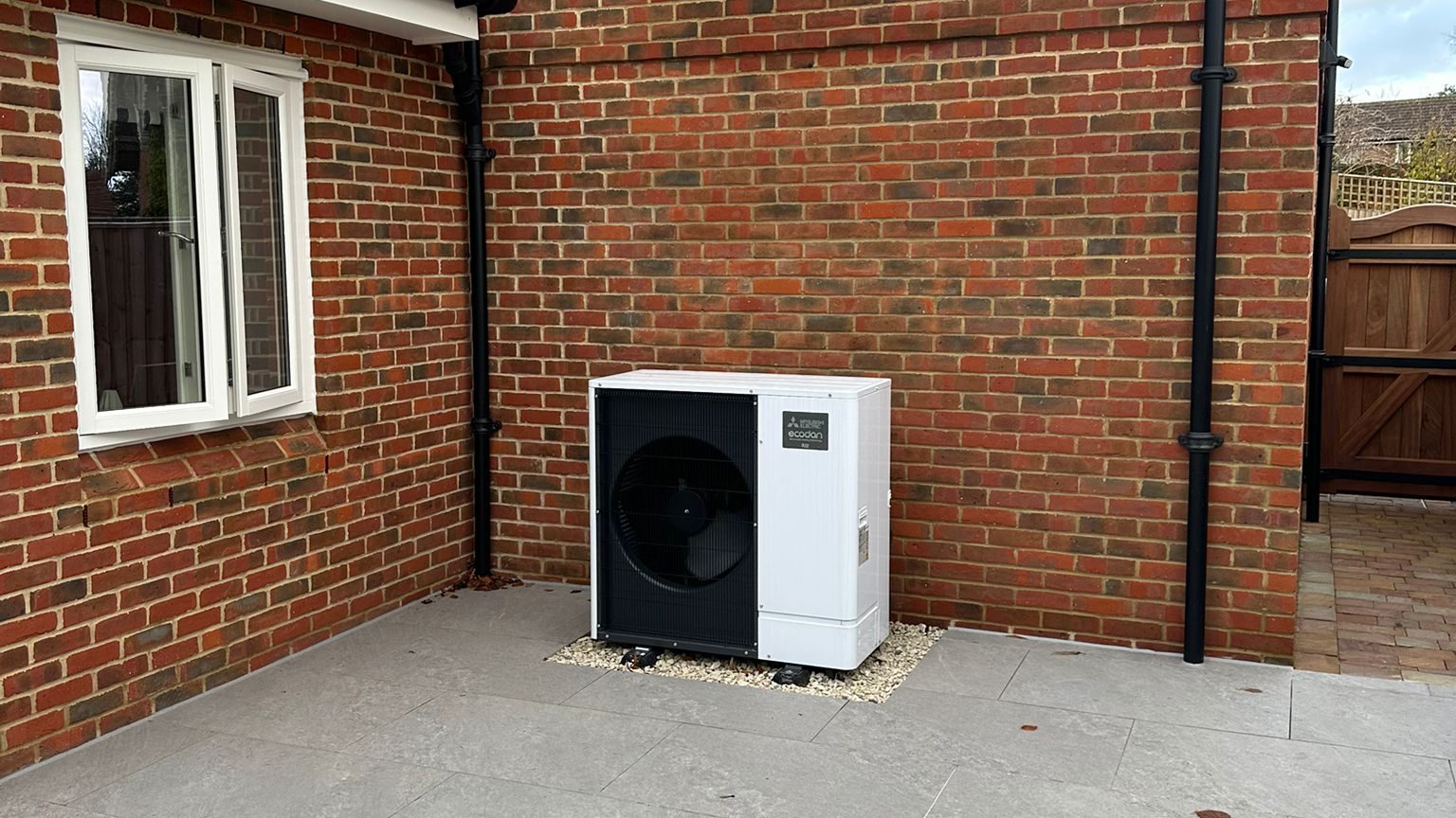 Solar panels and heat pump installation on a UK property